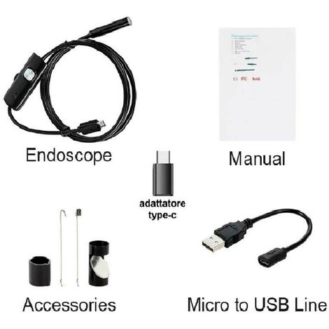 TELECAMERA ENDOSCOPICA 10 MT TYPE-C USB MINI USB F FLESSIBILE 6 LED