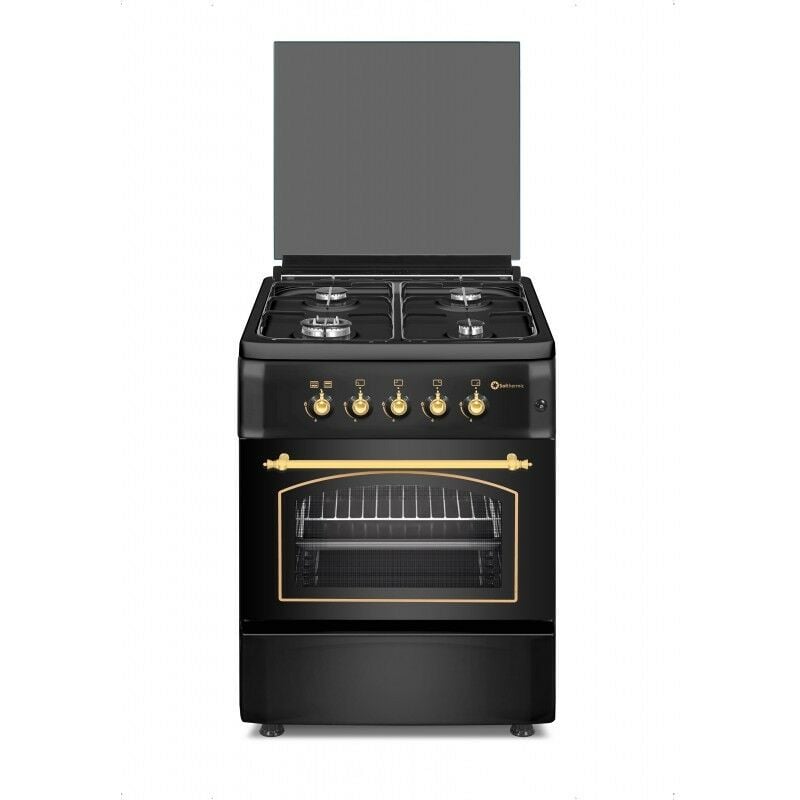 SOLTHERMIC F6S40E5RB COCINA GAS CON HORNO ELECTRICO INCORPORADO / NEGRA RUSTICA CON MANDOS DORADOS / ANCHO 60 CMS / 4 FUEGOS CON ENCENDIDO AUTOMATICO / HORNO MULTIFUNCION 60 L. / ALTA GAMA