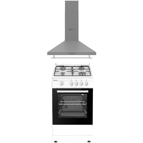 COMBO PACK SOLTHERMIC COCINA GAS BLANCA 50X50 + CAMPANA INOX DE 60