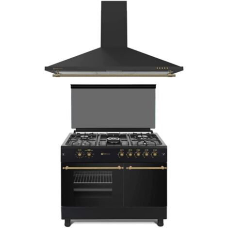 SOLTHERMIC COMBO PACK COCINA GAS F9LT50G2 PORTABOMBONA NEGRA RÚSTICA + CAMPANA DECORATIVA H90PR
