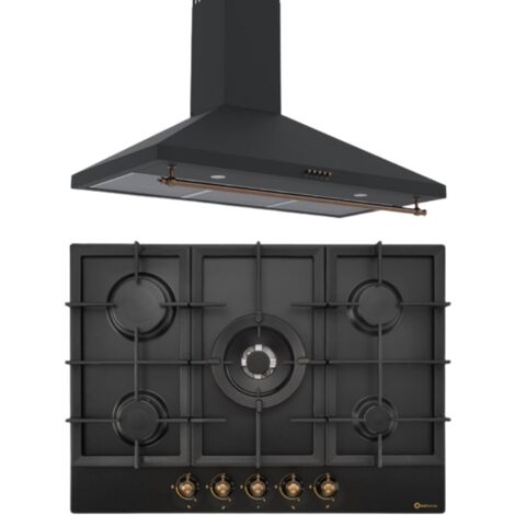 SOLTHERMIC COMBO PACK PLACA GAS BL032 NEGRA RÚSTICA 70 + CAMPANA 90