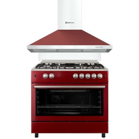 SOLTHERMIC COMBO PACK COCINA F9L50G2R HORNO PANORAMICO + CAMPANA DECORATIVA 8924 ROJA 90