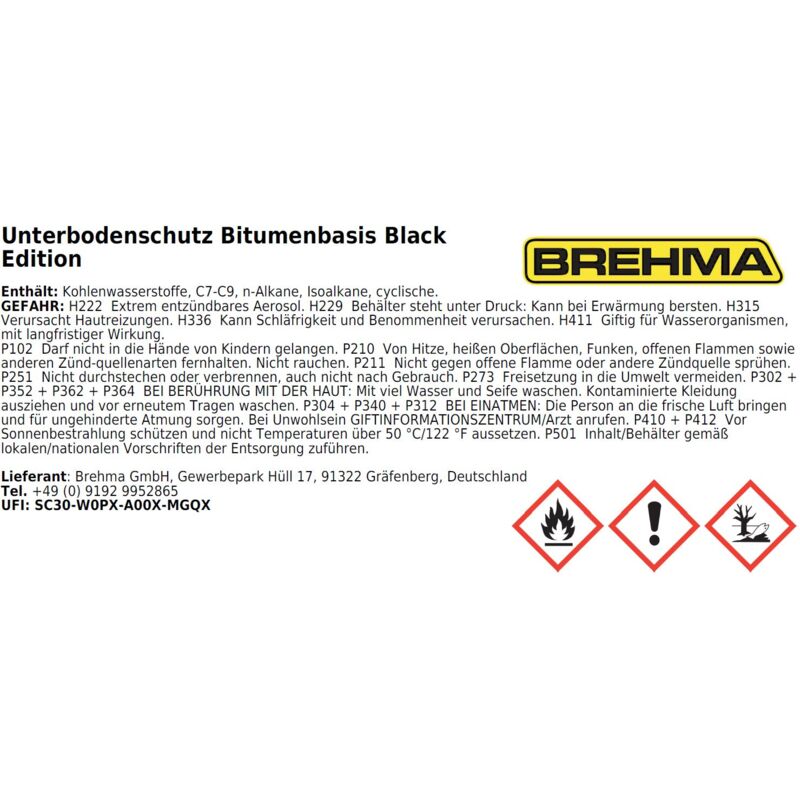 BREHMA Bitumen Unterbodenschutz Black Edition 500ml Steinschlagschutz Spray  schwarz