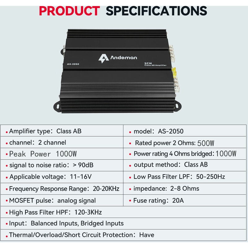 Andeman Auto-Audio-Verstärker, Stereo-Verstärker,  2-Kanal-Stereo-Verstärker, Leistungsverstärker Agito