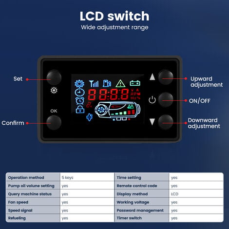 Universal 12V / 24V Luftheizung Standheizung Controller Kit  LCD-Monitor-Schalter + Fernbedienung für Auto-Track-Diesel-Luftheizung