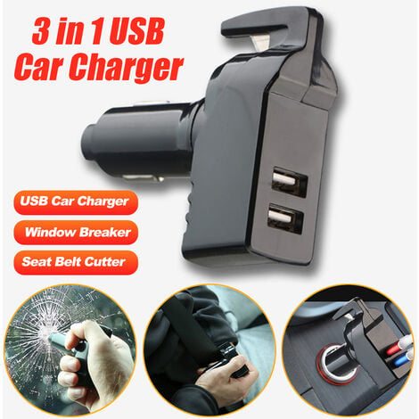 3 in 1 2.4A USB-Zigarettenanzünder-Ladegerät Tragbares  Auto-Notausstiegswerkzeug Fenster Sicherheitsschalter Sicherheitsgurt Agito