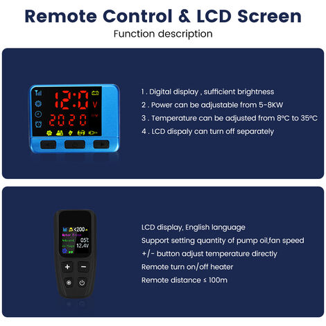 12V / 24V Blau LCD Monitor LCD Standheizung Schalter Universal Heizgerät  Controller Remote Con