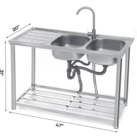 Stainless Steel Kitchen Sink Commercial Catering Single Double Bowl Drainer Kit 