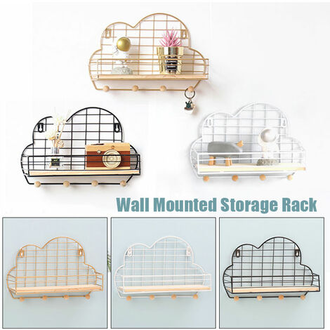 Wall Mounted Wire Shelf Unit Floating Bathroom Kitchen Cloud Style Storage Rack(Black)