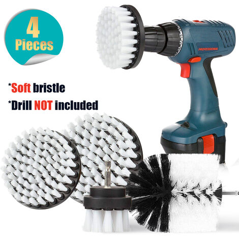 4Pcs Power Washer Drill Brush Kit For Cleaning Kitchen Grout Floor Bathroom (Not Included Electric Drill) white