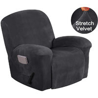 Stretch Recliner Chair Covers Couch Cover Sofa Furniture Slipcover W/Side Pocket Dark grey
