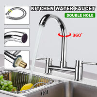 Dual Lever Kitchen Sink Mixer Taps Swivel Spout Mono Chrome Faucet