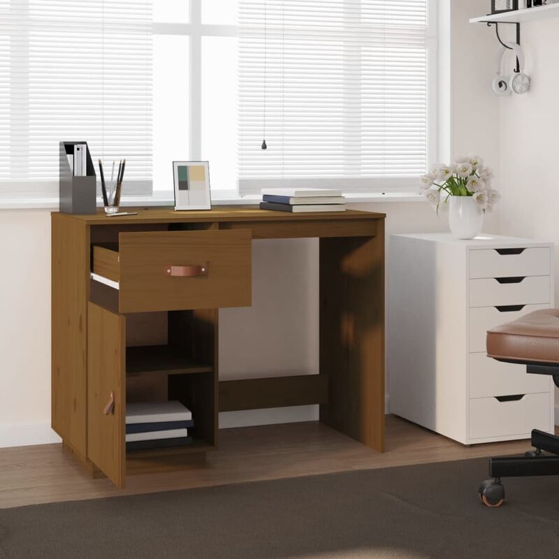 Bureau Carré Avec Tiroir 100 Cm, 100% En Frêne Massif - Bureau