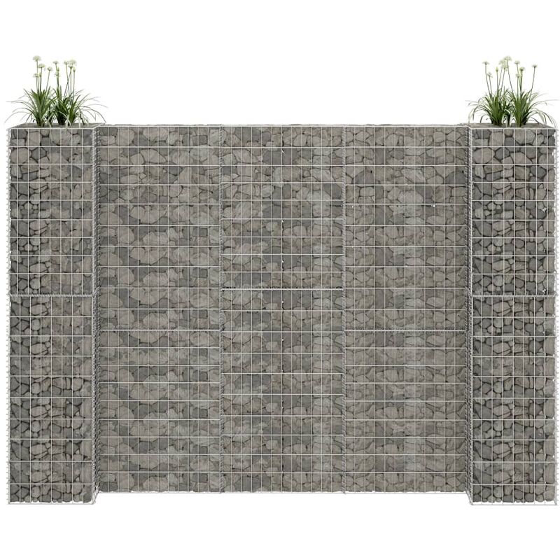 Lot de 2 gabions avec jardinière 100x50x50 cm pour vos plantes Long 2m