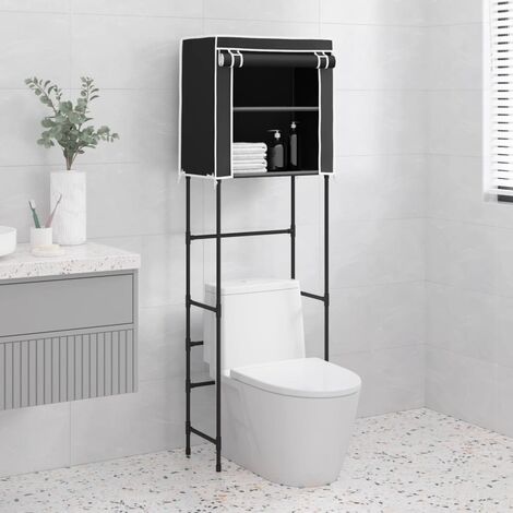 Meuble WC - Pont de rangement étagère WC en Métal Noir - KALI - Hauteur 180  cm avec 3 étagères
