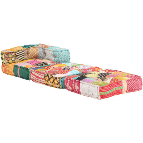 Pouf modulaire à 3 places Patchwork Tissu vidaXL