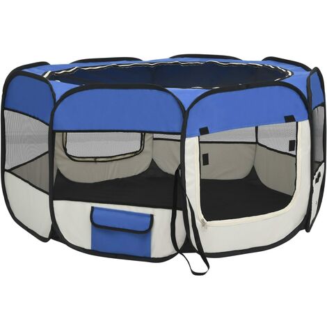 Parc pliable pour chien avec sac de transport Bleu 145x145x61cm
