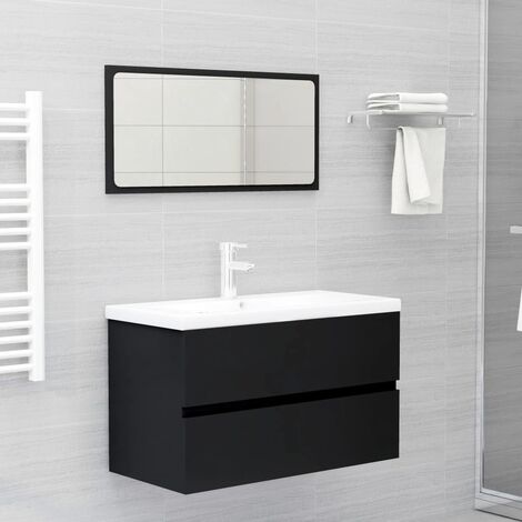 Ensemble meubles salle de bain design suspendu - Gris anthracite et noir  ALBY