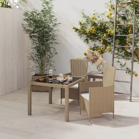 Table rectangulaire et 6 chaises Poly rotin resine ensemble bar cafè  exterieur 150x90 Beige Marion