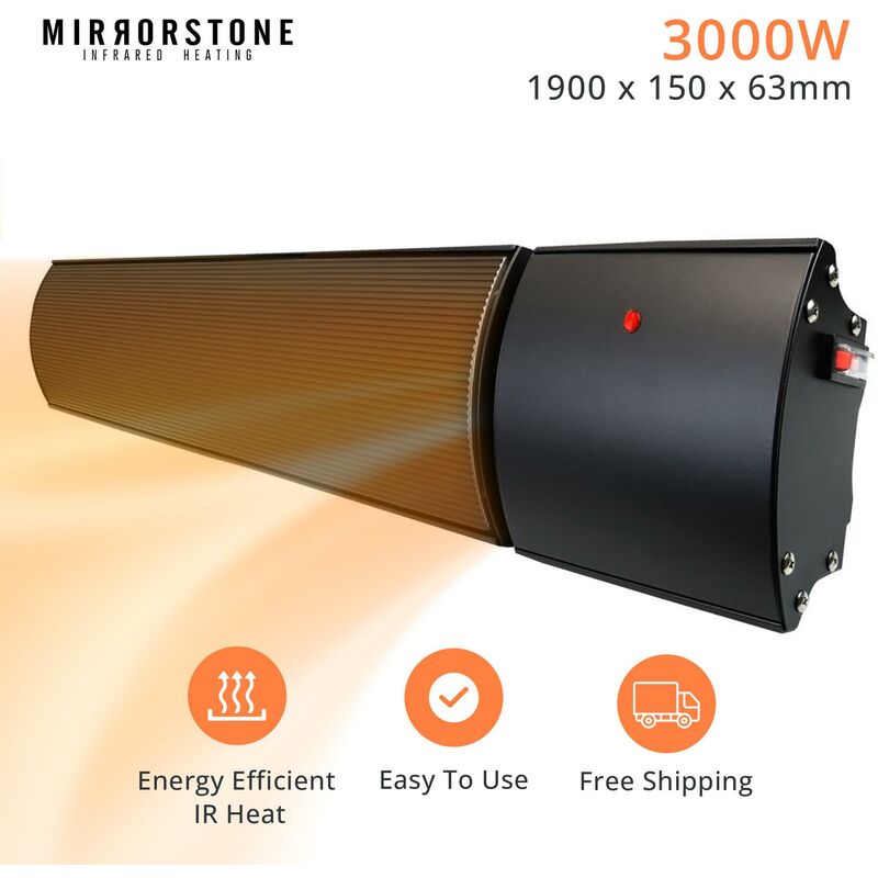 Mirrorstone Black 3000w Bar Infrared Heater (190cm x 15cm x 6.3cm) Energy  Saving Indoor u0026 Outdoor