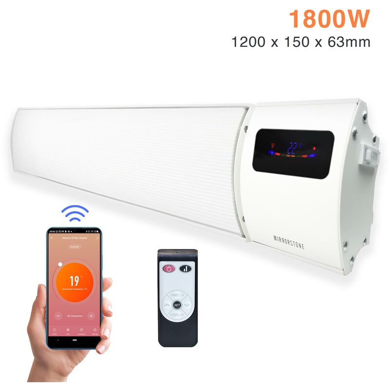 Mirrorstone Wi-Fi u0026 Remote controllable White 1800w Bar Infrared Heater  (120cm x 15cm x 6.3cm) Energy Saving Indoor u0026 Outdoor