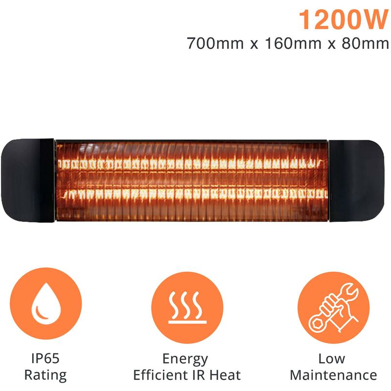 Mirrorstone Black 1200W Aurora Infrared Bar Heater For Indoor Outdoor  Office Patio Heater Conservatory