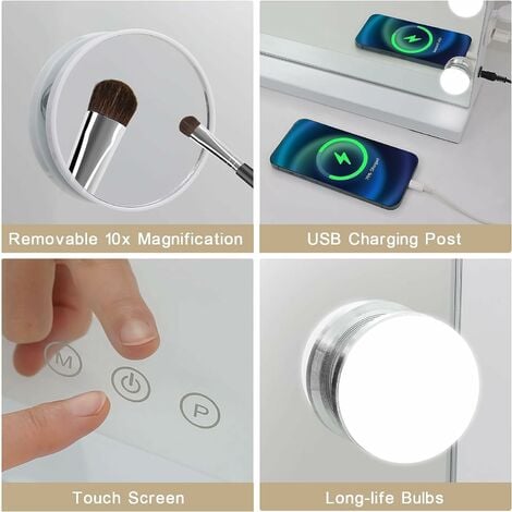 Puluomis LED Miroir de Maquillage 58x45cm Hollywood 15 lumières avec Ecran Tactile & Loupe de Grossissant 10X