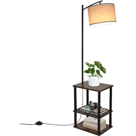 Puluomis – Lampadaire trépied noir 150 cm en bois MDF – Éclairage intérieur E27 – 3 compartiments de rangement décoratifs