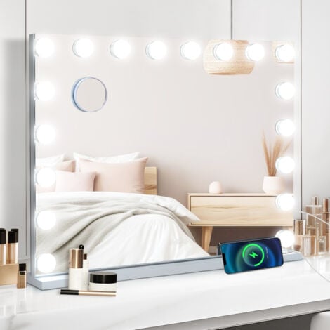 Puluomis LED Miroir de Maquillage 80x60cm 18 lumières Hollywood avec Ecran Tactile & Loupe de Grossissant 10X Blanc