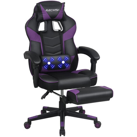 Puluomis Chaise Gamer Chaises de Bureau à haut Dossier avec Repose-pieds et Support Lombaire et massage 150Kg - Violet