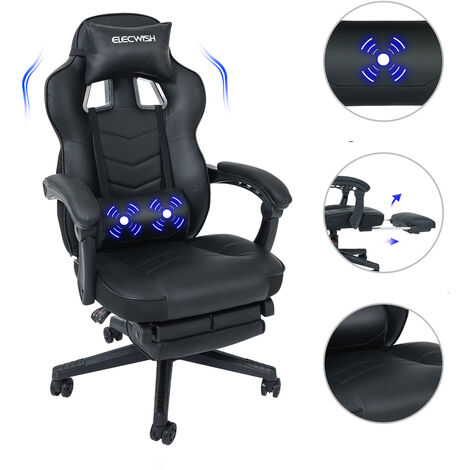 Puluomis Chaise Gamer Chaises de Bureau à haut Dossier avec Repose-pieds et Support Lombaire Vert et massage  Noir