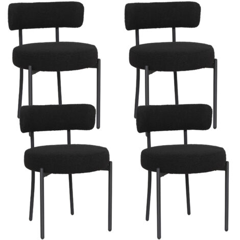 Puluomis – Lot de 4 chaises de salle à manger en velours noir – Chaise rembourrée en tissu Teddy – Pieds en métal noir – Design moderne (1/5)