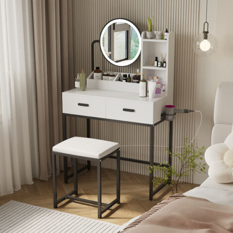 Coiffeuse Chêne Massif Coiffeuse Avec Miroir Chêne Fumé 74,5x40x141cm - Meuble Rangement Maquillage - Bois Ingénierie Coiffeuse Moderne