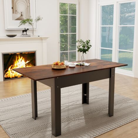 Puluomis – Table à manger extensible 105-150cm – Plateau bois marron – Cadre métal noir – Style rustique pour cuisine ou salon