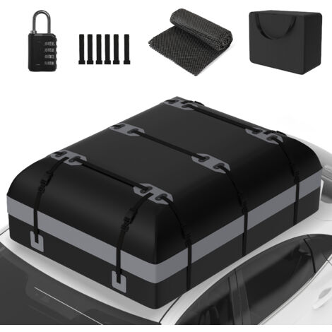 Puluomis Coffre de toit voiture 585L Imperméable pour voyage, Matériau 500D, 130x100x45cm, Sac à Bagages Résistant aux Intempéries, Adapté aux Voitures, Camions, SUV,Noir Gris