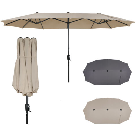 Puluomis Parasol de Jardin 4 x 2 m, Parasol Grande Taille, avec 12 Côtes, Protection UV, Résistant au Vent et Imperméable à L'eau, pour Balcon, Extérieur, Plage, Beige (1/5)