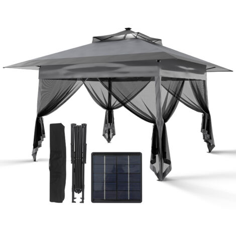 Puluomis Pavillon de jardin 3,6 x 3,6 m avec Moustiquaires, Pop up Barnum Pliant, Toit Ventilé, Pergola Imperméable Anti UV 50+ Respirable, Gris (1/5)