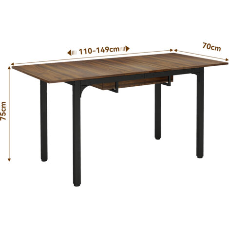 Puluomis – Table de salle à manger extensible carrée 110-149x70x75cm – Design bois et métal – Pour 6 personnes – Marron rustique