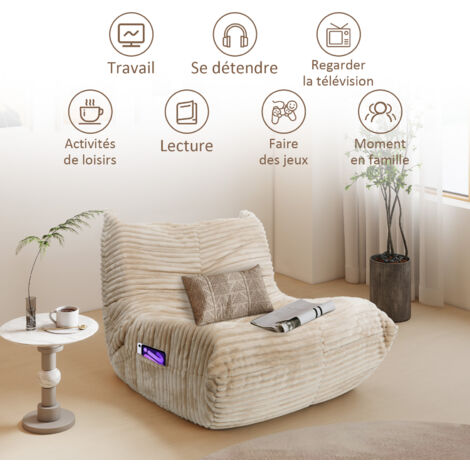 Pouf Poire Adulte En Velours Côtelé MAXOYYO - Rembourrage Mousse Mémoire De Forme Inclus, Poignée De Transport (100x90x75 Cm)