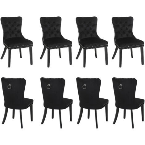 Puluomis – Lot de 8 chaises de salle à manger en velours noir – Assise rembourrée en mousse – Pieds en bois massif – Dossier haut – 50x54x94cm (1/5)