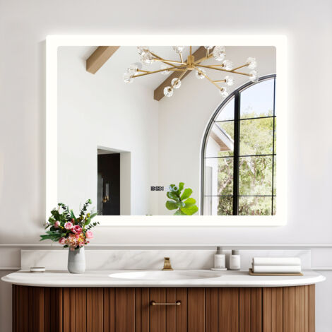 Puluomis – Miroir lumineux de salle de bain 80x100 cm – Anti-buée – 3 couleurs de lumière – Luminosité réglable – Verre antidéflagrant