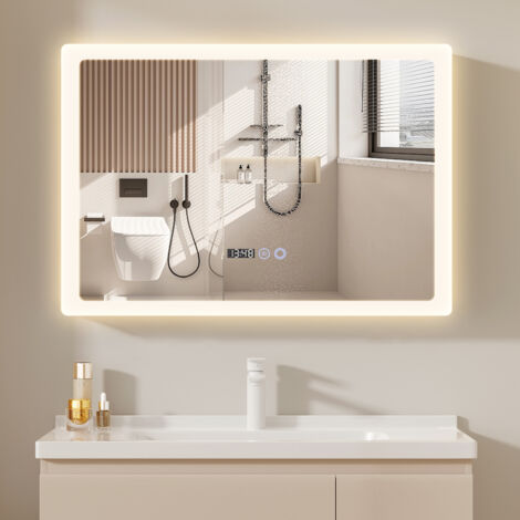 Puluomis – Miroir lumineux de salle de bain 50x70 cm – Anti-buée – Luminosité réglable 3000K à 6500K – Interrupteur tactile – Verre antidéflagrant
