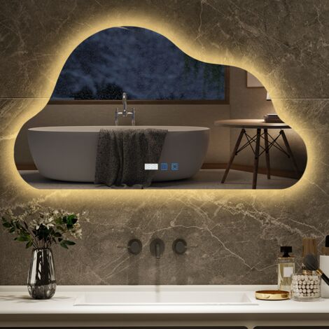 Puluomis – Miroir lumineux de salle de bain 90 x 50 cm – 3 couleurs lumière réglables – Anti-buée tactile – Affichage numérique IP44 - LED 90 X