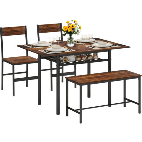 Puluomis – Ensemble table et chaises 4 pièces – 1 table 120x75cm – 2 chaises et 1 banc – Plateau en bois imperméable – Structure en acier robuste