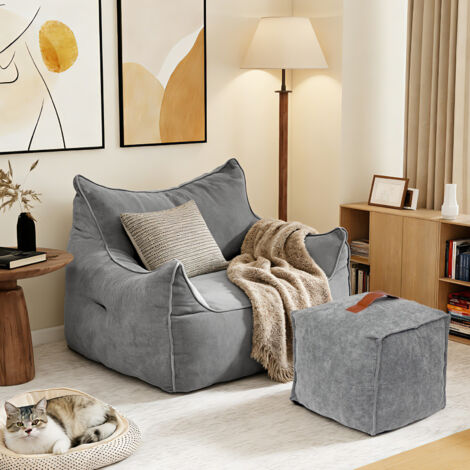 Puluomis Canapé simple, 1 Place, 100x95x65CM,doux, Avec repose-pieds, Pour chambres, bureaux, salons-Gris
