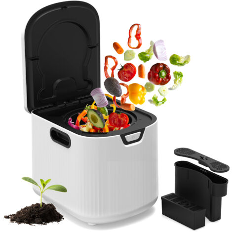 Puluomis Composteur Cuisine Électrique Intelligent 3.3L, Poubelle Compost Cuisine Automatique Rapide de Comptoir avec Affichage LED, Auto-Nettoyage, Silencieux, Blanc