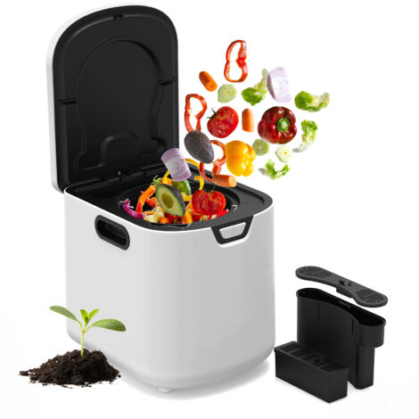 Puluomis Composteur Cuisine Électrique Intelligent 4.2L, Poubelle Compost Cuisine Automatique Rapide de Comptoir avec Affichage LED, Auto-Nettoyage, Silencieux, Blanc