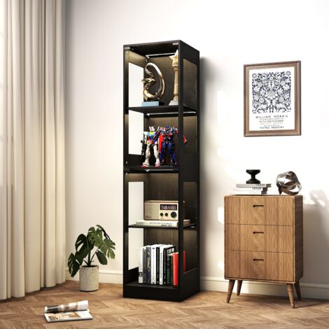 Puluomis Vitrine en verre 165 cm, vitrine de collection - avec bande lumineuse LED et espace de rangement à 4 niveaux, Pour salons, couloirs, halls d'entrée, chambres à coucher et dressings - vitrine (1/5)