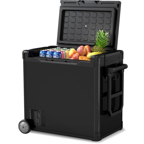 Puluomis– Réfrigérateur de voiture portable 50 L – Plage de température -20 ℃ à 20 ℃ – Double zone – Écran tactile intelligent – Grande capacité-12/24V CC, 100-240V CA-Roues-noir