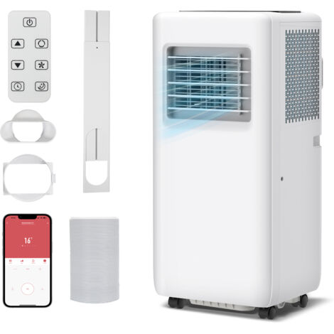 Puluomis – Climatiseur mobile 9000 BTU 4-en-1 – Refroidissement, ventilation, déshumidification – Silencieux 53 dB – Installation facile avec kit inclus